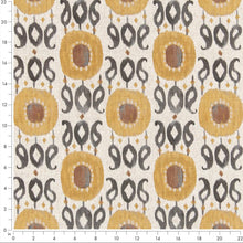 Load image into Gallery viewer, Stain Resistant Charcoal Grey Mustard Cream Ikat Upholstery Drapery Fabric CF