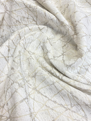 Designer Geometric Abstract Cream Beige Velvet Water & Stain Resistant Upholstery Fabric STA 3551