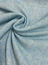 Load image into Gallery viewer, Designer Water &amp; Stain Resistant Teal Blue Green White MCM Mid Century Modern Herringbone Upholstery Fabric STA 3826