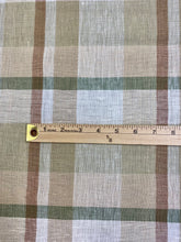 Load image into Gallery viewer, 2.5 Yard Designer Beige Cream Green Check Plaid Belgian Linen Drapery Fabric WHS 3477