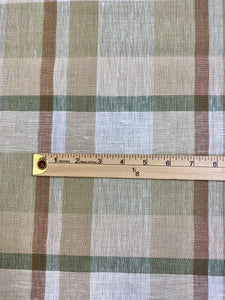 2.5 Yard Designer Beige Cream Green Check Plaid Belgian Linen Drapery Fabric WHS 3477