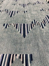 Load image into Gallery viewer, Kelly Wreastler Arcade Jade Reversible Green Teal Navy Blue Purple Abstract Chenille Upholstery Fabric STA 3134