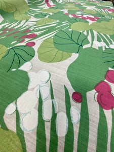 SCHUMACHER Sea Grapes Tropical Green White Pink Linen Floral Botanical Upholstery Drapery Fabric STA 3309