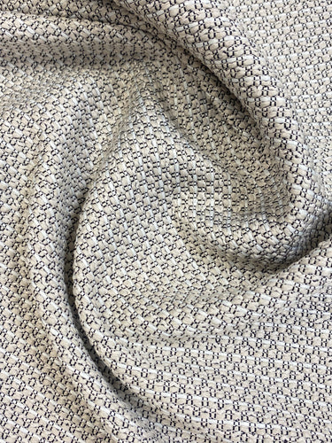 Designer Water & Stain Resistant Beige Grey Black Woven MCM Mid Century Modern Tweed Upholstery Fabric WHS 3475
