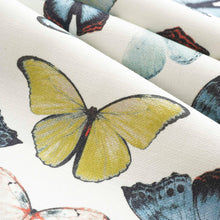 Load image into Gallery viewer, Cotton Ivory Chartreuse Blue Red Butterfly Upholstery Drapery Fabric FB