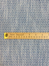 Load image into Gallery viewer, Designer Geometric Navy Blue White Water &amp; Stain Resistant Fret Upholstery Fabric WHS 4058