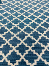 Load image into Gallery viewer, 1.3 Yard of French Blue Off White Trellis Geometric Indoor Outdoor Water &amp; Stain Resistant Upholstery Drapery Fabric WHS 3123