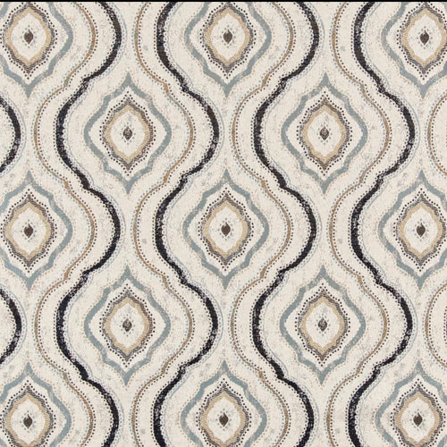 Ivory Navy Aqua Blue Brown Medallion Ikat Upholstery Drapery Fabric CF