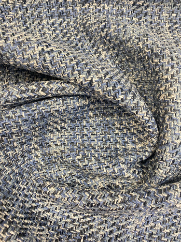 1.5 Yard of Designer Reversible Heavy Duty Water & Stain Resistant French Blue Grey White MCM Tweed Upholstery Fabric WHS 3470