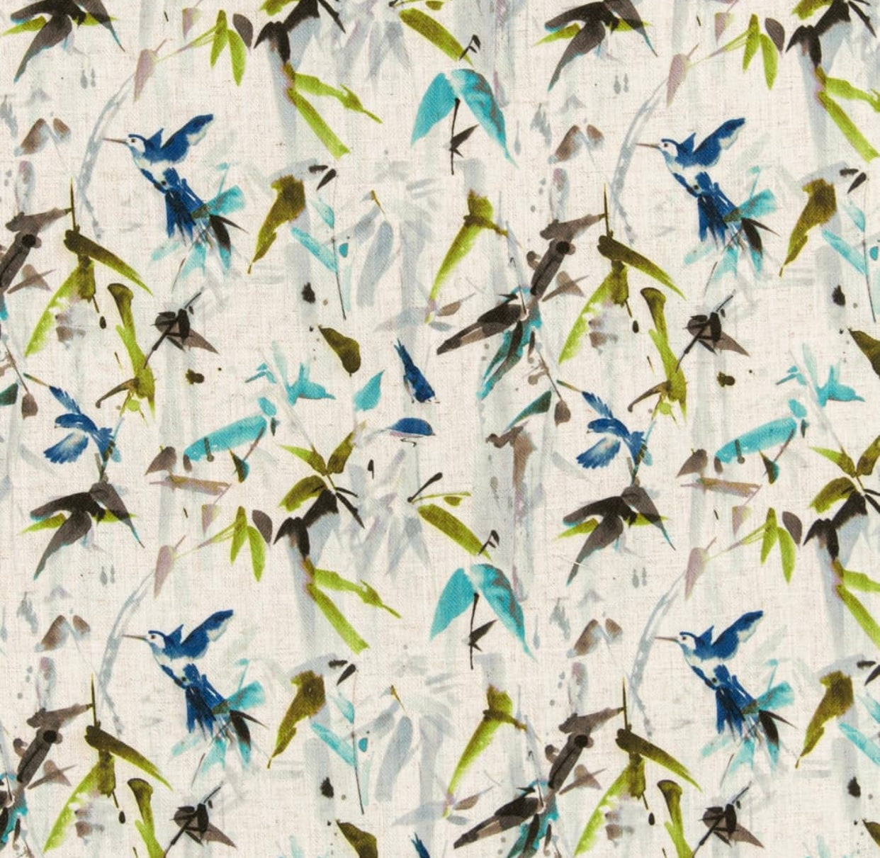 Stain Resistant Cream Blue Green Turquoise Floral Bird Upholstery Drapery  Fabric CF