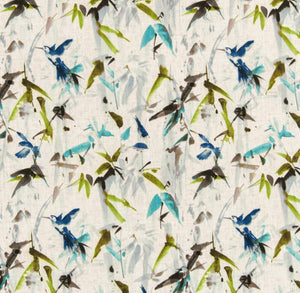 Stain Resistant Cream Blue Green Turquoise Floral Bird Upholstery Drapery Fabric CF