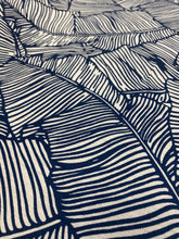 Load image into Gallery viewer, Brunschwig &amp; Fils Les Palmiers Navy Blue White Tropical Linen Water Resistant Upholstery Drapery Fabric WHS 3381