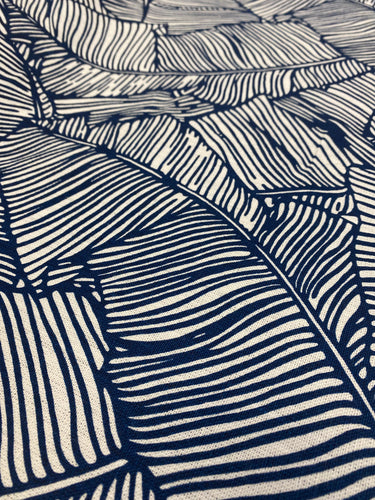 Brunschwig & Fils Les Palmiers Navy Blue White Tropical Linen Water Resistant Upholstery Drapery Fabric WHS 3381