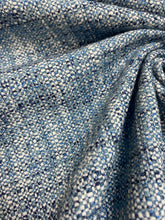 Load image into Gallery viewer, Designer Navy Blue White MCM Mid Century Modern Linen Viscose Tweed Water &amp; Stain Resistant Upholstery Fabric WHS 4054