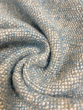 Load image into Gallery viewer, Designer Wool Water &amp; Stain Resistant Teal Blue Cream Grey MCM Mid Century Modern Tweed Upholstery Fabric WHS 3969