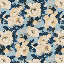 Load image into Gallery viewer, Stain Resistant Blue Grey Beige Navy Blue Floral Upholstery Drapery Fabric CF