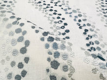 Load image into Gallery viewer, Cowtan &amp; Tout Aventura Cream Aqua Navy Blue Embroidered Abstract Linen Drapery Fabric