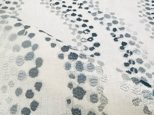Cowtan & Tout Aventura Cream Aqua Navy Blue Embroidered Abstract Linen Drapery Fabric