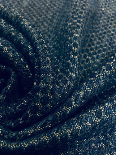 1.5 Yard Designer InsideOut Navy Blue Grey MCM Mid Century Modern Tweed Water & Stain Resistant Upholstery Fabric WHS 4118