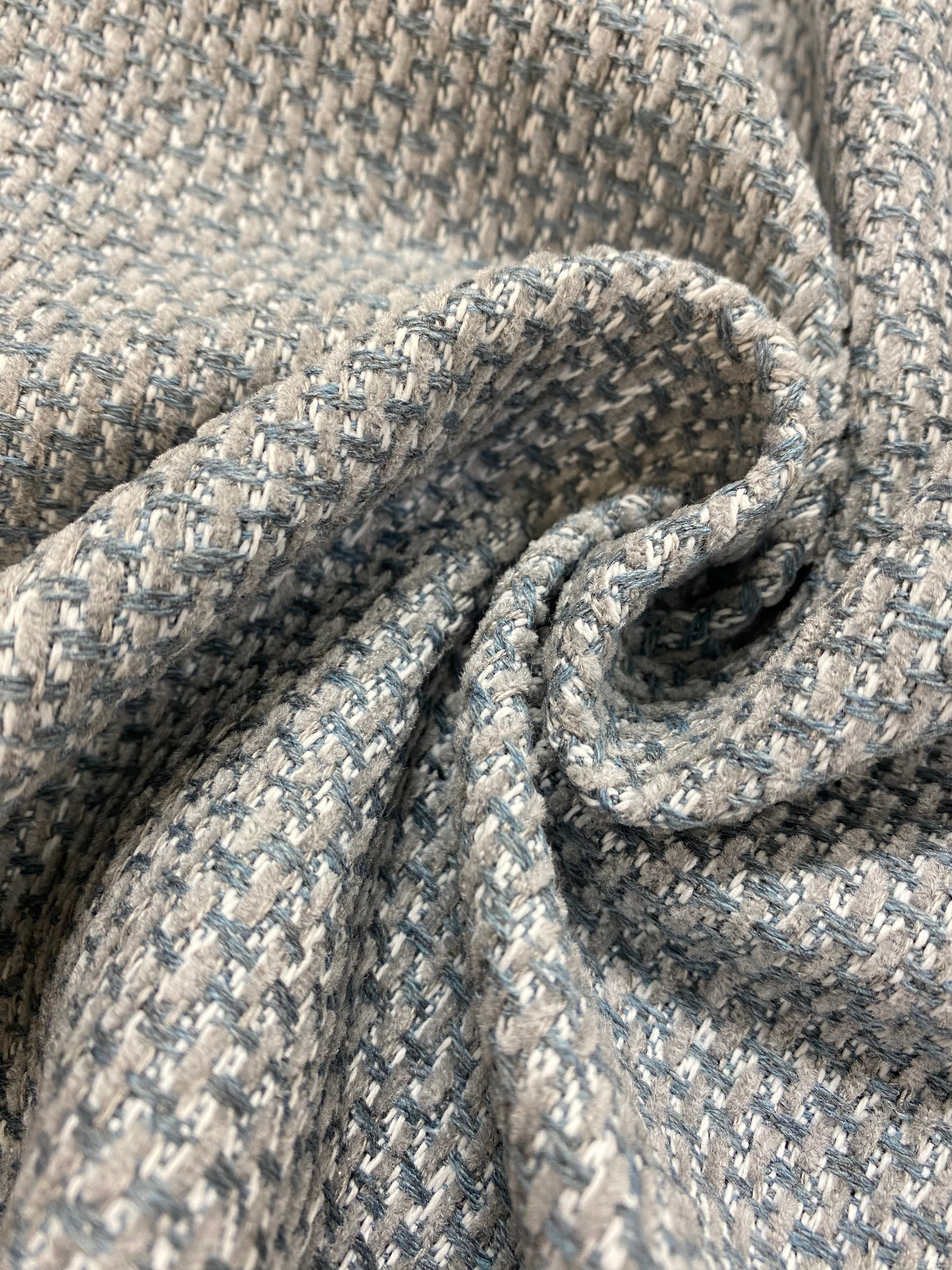 French Blue Grey White Tweed Upholstery Fabric Fabric Bistro
