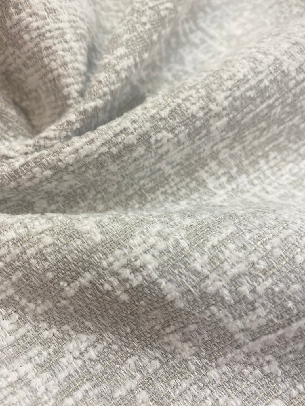 Perennials Breakwater Vapor Grey White Textured MCM Chenille Water & Stain Resistant Upholstery Fabric WHS 3943