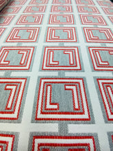 Load image into Gallery viewer, Water &amp; Stain Resistant Grey Red Cream Coral Indoor Outdoor Geometric Upholstery Drapery Fabric STA 3312