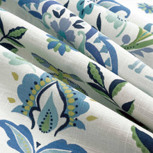 Load image into Gallery viewer, Linen Cotton Ivory Navy Blue Yellow Green Floral Drapery Fabric FB