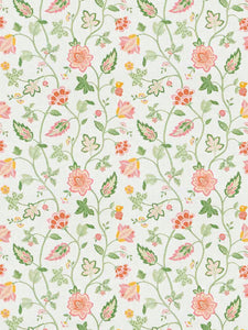 Cream Orange Pink Green Linen Blend Floral Upholstery Drapery Fabric FB