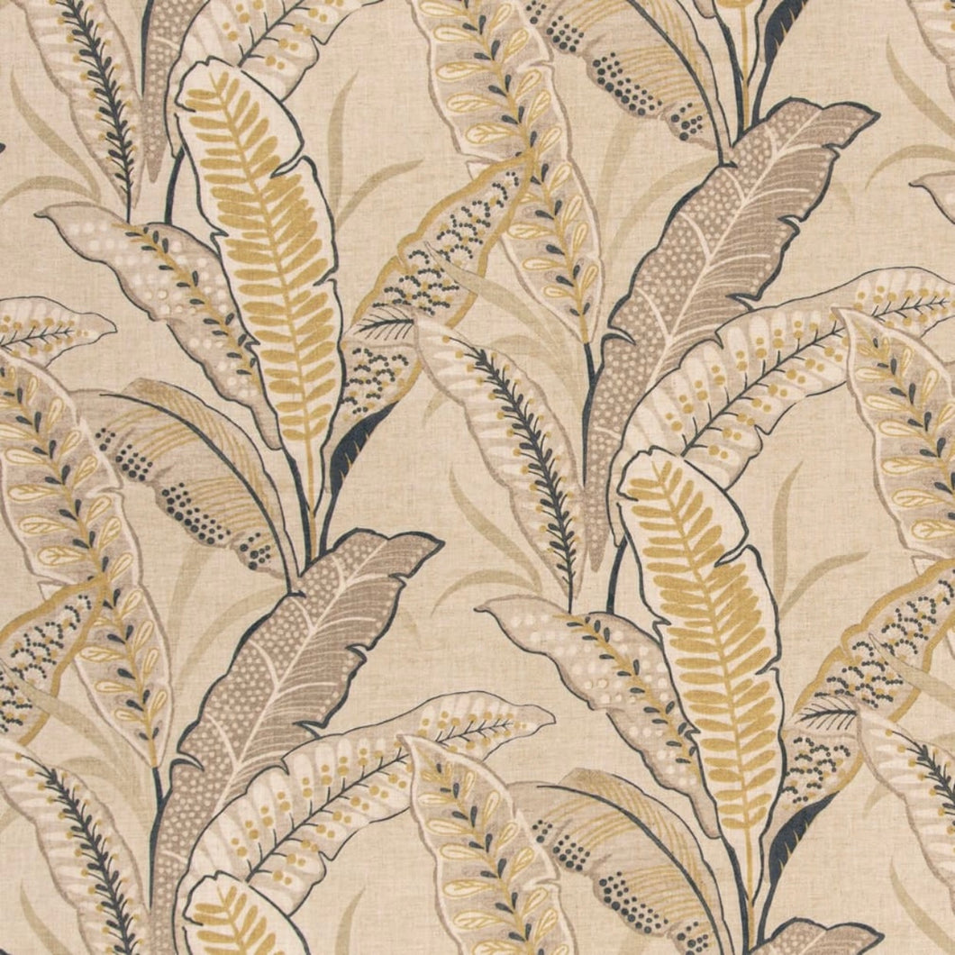 Stain Resistant Mustard Beige Taupe Floral Upholstery Drapery Fabric CF