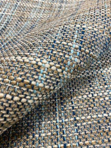 Valley Forge Ocean View MCM Mid Century Modern Teal Navy Blue Brown Aqua Taupe Tweed Upholstery Fabric STA 3846