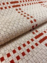 Load image into Gallery viewer, 1.8 Yard Designer Water &amp; Stain Resistant Beige Rusty Red Woven Check Upholstery Fabric WHS 3227