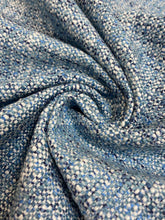 Load image into Gallery viewer, Designer Navy Blue White MCM Mid Century Modern Linen Viscose Tweed Water &amp; Stain Resistant Upholstery Fabric WHS 4054