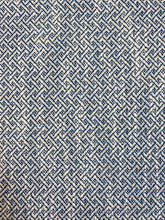 Load image into Gallery viewer, Designer Geometric Navy Blue White Water &amp; Stain Resistant Fret Upholstery Fabric WHS 4058