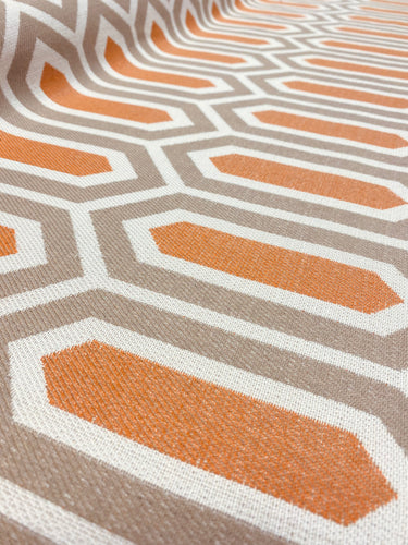 1.8 Yrd Maxwell Boat Slip Geometric Orange Taupe Water & Stain Resistant Upholstery Drapery Fabric WHS 3043