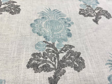 Load image into Gallery viewer, Thibaut Aldith Aqua Blue Cream Grey Floral Medallion Cotton Linen Upholstery Drapery Fabric