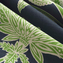 Load image into Gallery viewer, Linen Cotton Floral Botanical Navy Blue Lime Green White Upholstery Drapery Fabric FB