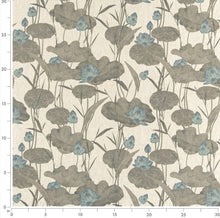 Load image into Gallery viewer, Water &amp; Stain Resistant Cream Beige Blue Grey Teal Floral Lotus Upholstery Drapery Fabric CF