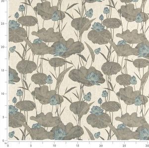 Water & Stain Resistant Cream Beige Blue Grey Teal Floral Lotus Upholstery Drapery Fabric CF