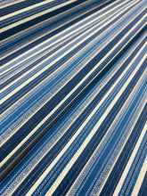 Load image into Gallery viewer, Designer Water &amp; Stain Resistant Navy Blue White Nautical Stripe Upholstery Fabric STA 3080