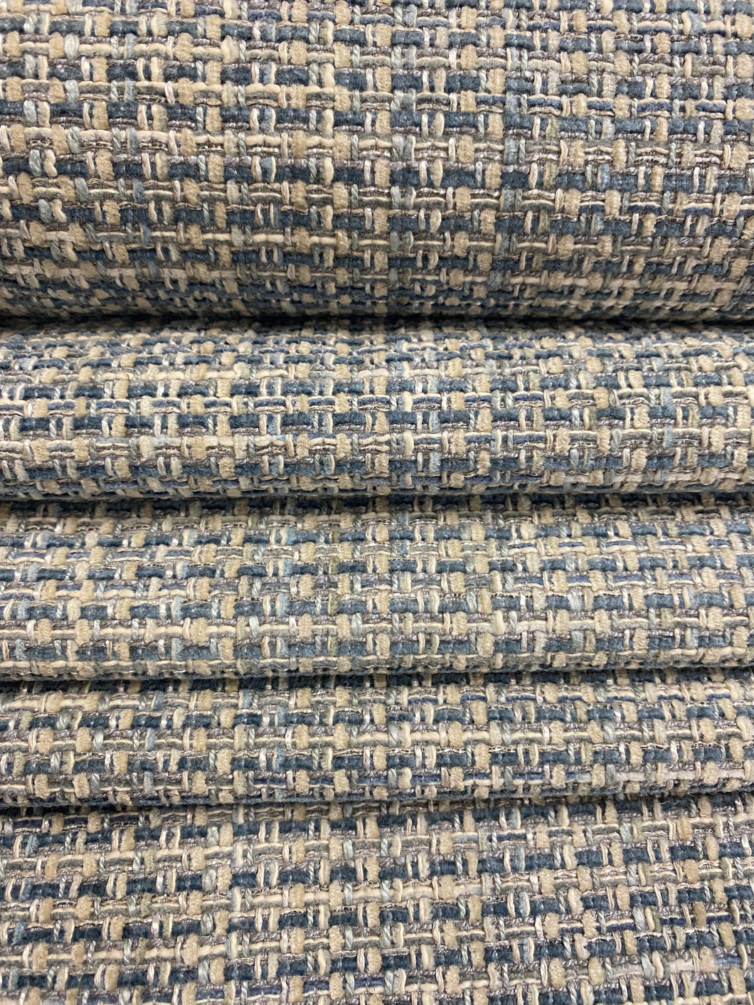 Designer French Blue Beige Grey MCM Mid Century Modern Tweed Chenille Upholstery Fabric WHS 4051
