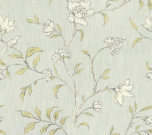 Load image into Gallery viewer, Cotton Linen Seafoam Aqua Grey Mustard Botanical Floral Drapery Fabric