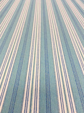 Load image into Gallery viewer, 2.8 Yards of 58" Wide Designer Water &amp; Stain Resistant Indoor Outdoor Aqua Blue Cream Navy Nautical Stripe Upholstery Fabric WHS 3263