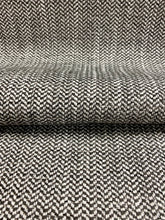 Load image into Gallery viewer, Charcoal Grey White Herringbone Tweed MCM Mid Century Modern Water &amp; Stain Resistant Upholstery Fabric STA 3065