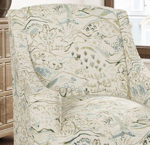 Stain Resistant Cream Aqua Blue Green Chinoiserie Asian Scenic Toile Upholstery Drapery Fabric CF