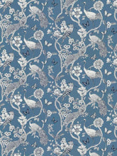 Load image into Gallery viewer, French Blue Navy Cream Floral Tropical Botanical Cheetah Bird Upholstery Drapery Fabric FB