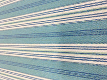 Load image into Gallery viewer, 2.8 Yards of 58" Wide Designer Water &amp; Stain Resistant Indoor Outdoor Aqua Blue Cream Navy Nautical Stripe Upholstery Fabric WHS 3263