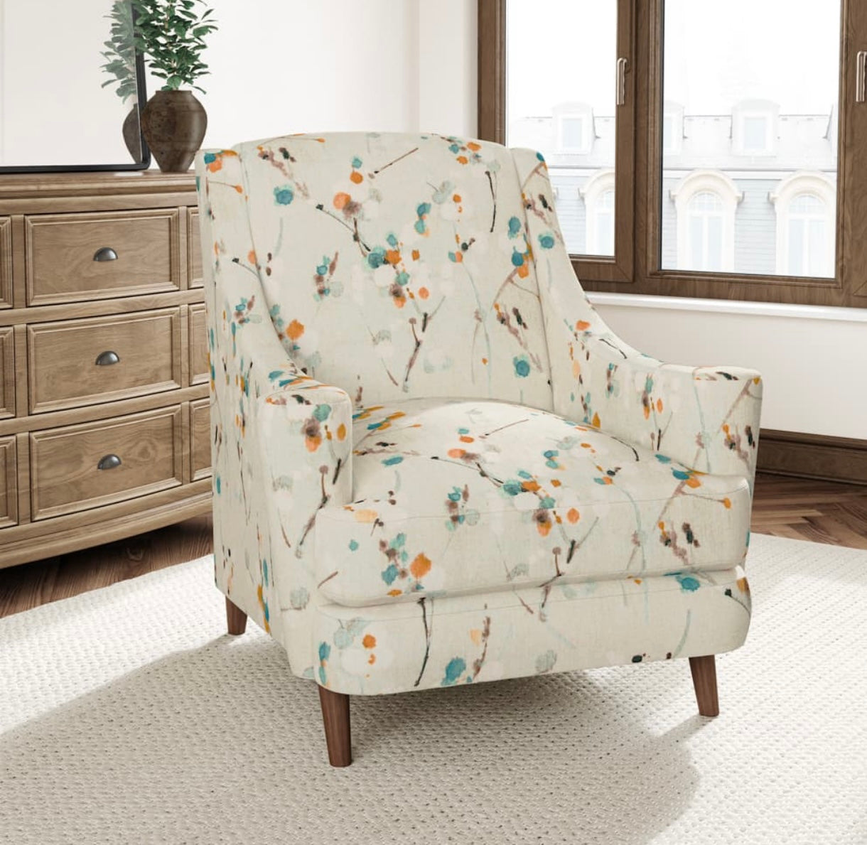 Indoor top Outdoor Water & Stain Resistant Floral Ivory Blue Teal Green Yellow Rusty Coral Upholstery Drapery Fabric