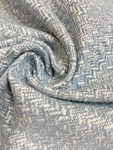 Load image into Gallery viewer, 1.3 Yard of Designer Aqua Blue White Herringbone Tweed MCM Mid Century Modern Upholstery Fabric WHS 4006