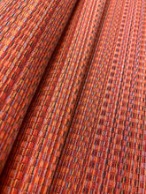 Load image into Gallery viewer, 1.25 Yds Designer Woven Water &amp; Stain Resistant Red Blue Black Stripe Tweed Upholstery Fabric WHS 3870