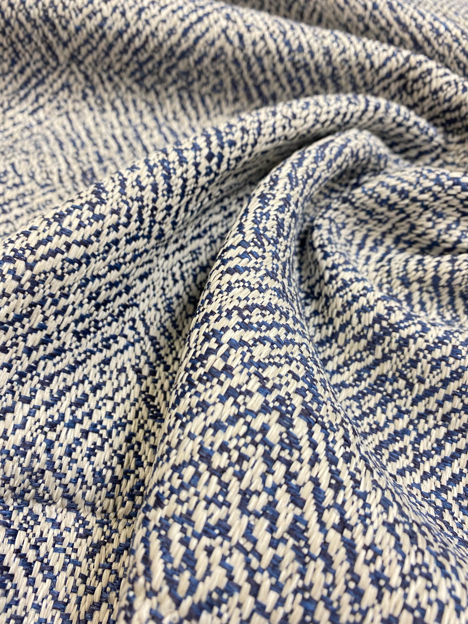 Navy Blue Beige Small Check Tweed Upholstery deals Fabric